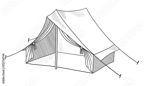 VECTOR TOURIST TENT ISOLATED ON A WHITE BACKGROUND. DOODLE DRAWING BY HAND