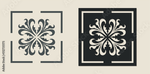 Vector Laser cut decorative Template of Majolica tile with Vintage ornament for stencils, die cutting or wood carving, element for wedding invitation card