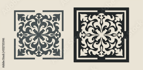Vector Laser cut decorative Template of Majolica tile with Vintage ornament for stencils, die cutting or wood carving, element for wedding invitation card