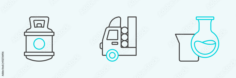 Set line Oil petrol test tube, Propane gas tank and Gas for vehicle icon. Vector Set line Oil petrol test tube, Propane gas tank and Gas for vehicle icon. Vector