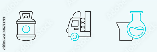 Set line Oil petrol test tube, Propane gas tank and Gas for vehicle icon. Vector