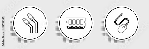 Set line Computer mouse, LAN cable network internet and RAM, random access memory icon. Vector