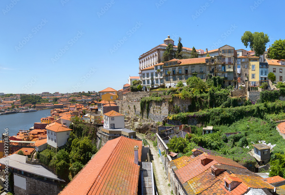 Embankment Ribaira in old town and Douro river. Porto, Portugal.