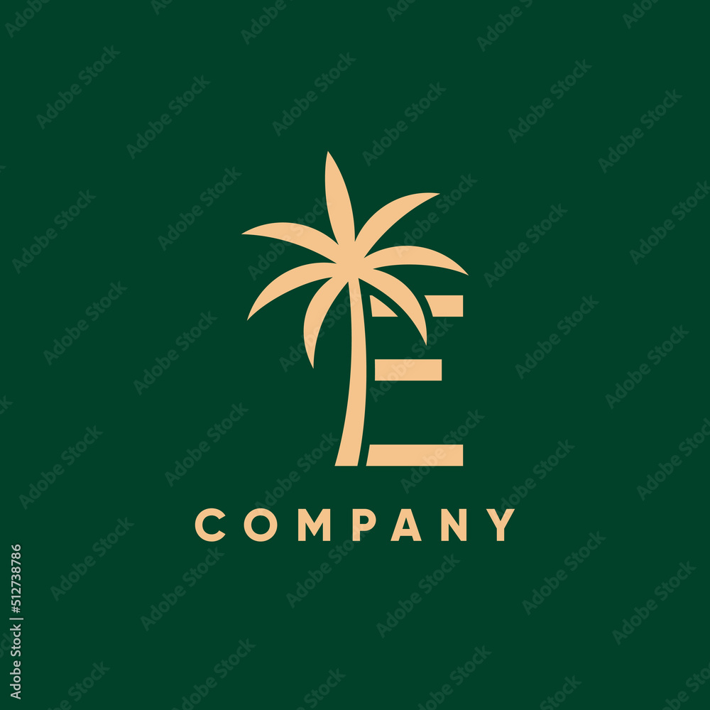 Obraz premium Letter E Initial Palm Leaf Tree Logo Design Vector Icon Graphic Emblem Illustration