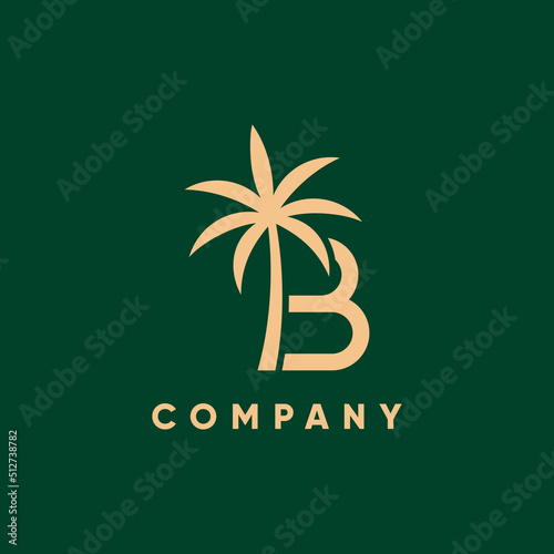 Letter B Initial Palm Leaf Tree Logo Design Vector Icon Graphic Emblem Illustration