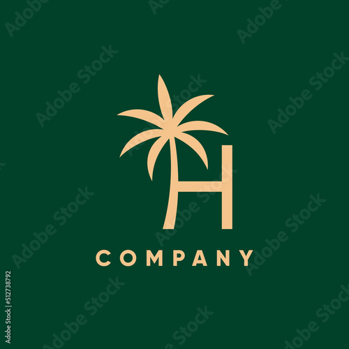 Letter H Initial Palm Leaf Tree Logo Design Vector Icon Graphic Emblem Illustration