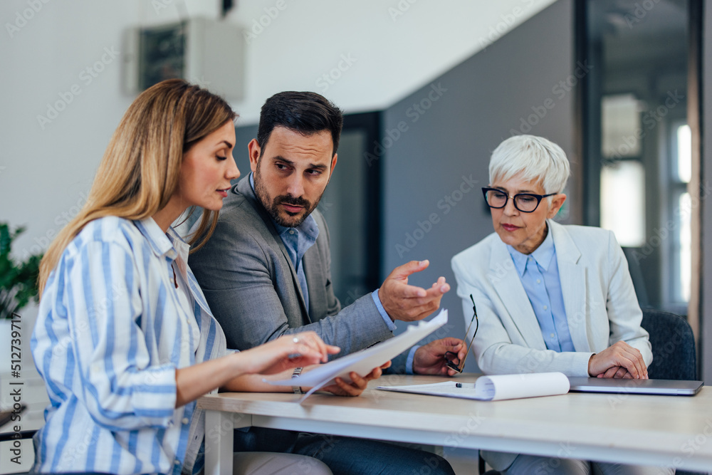 Obraz premium Concentrated businesspeople working together, checking some notes.