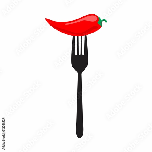 Red Hot Chili Pepper On Fork Stock Vector