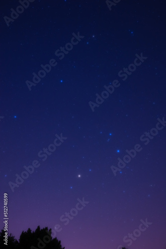 Milky Way stars and constellations on evening sky.