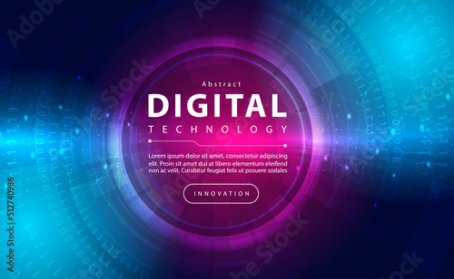 Digital technology banner pink blue background concept with technology line light effect, abstract tech, innovation future data, purple sky color, big data, lines dots connection, illustration vector