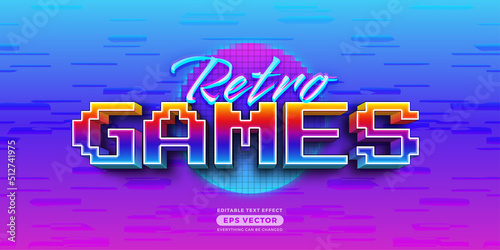 Retro Game Text Effect Style with vibrant theme realistic neon light concept for trendy flyer, social media, poster and banner template promotion