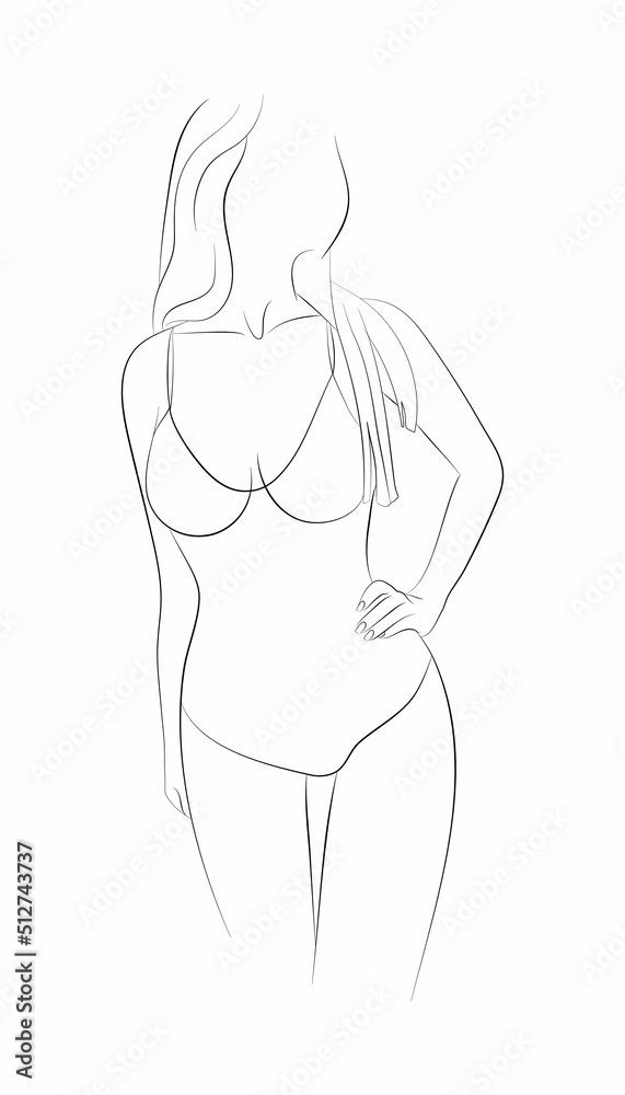 Vector illustration of a young woman in one-piece swimsuit Vector illustration of a young woman in one-piece swimsuit