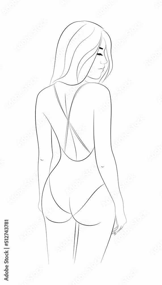 Vector illustration of a young woman in a one-piece swimsuit Vector illustration of a young woman in a one-piece swimsuit