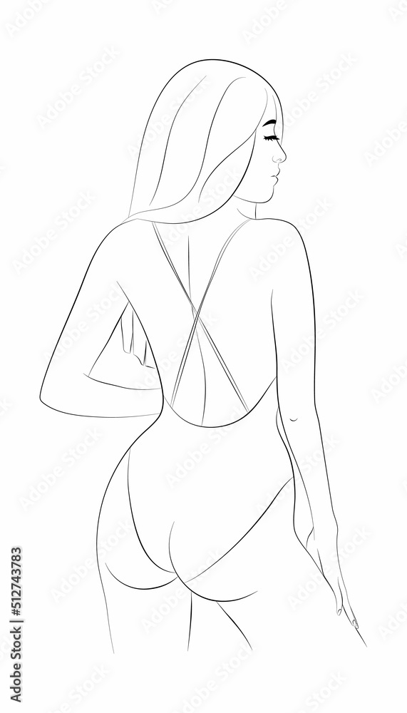 Vector illustration of a young woman in a one-piece swimsuit Vector illustration of a young woman in a one-piece swimsuit