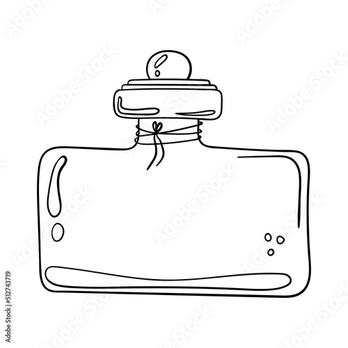 Hand drawn empty glass perfume bottle isolated on a white background. Doodle, simple outline illustration. It can be used for decoration of textile, paper.