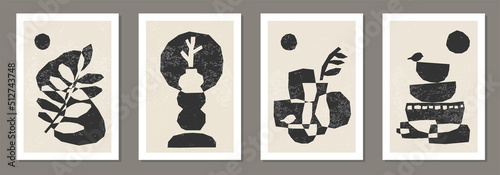 Set of minimal wall art poster with abstract organic shapes composition