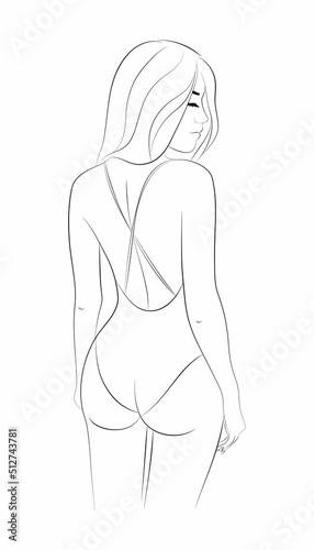 Vector illustration of a young woman in a one-piece swimsuit