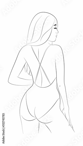 Vector illustration of a young woman in a one-piece swimsuit