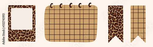 Wallpaper Mural Set of Cute Scrapbook paper note and printable elements. To do list and Weekly journal planner template. Simple memo sticker. Vector illustration with leopard print Torontodigital.ca