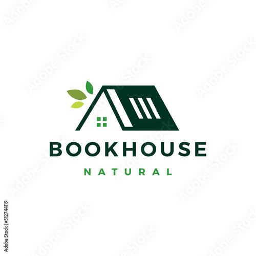 book house leaf home library logo vector icon illustration