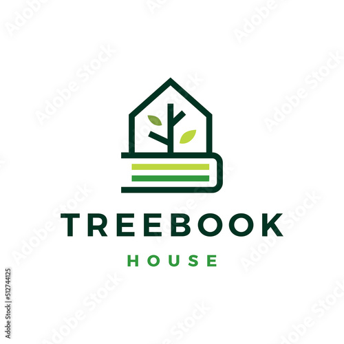 book house tree leaf home library logo vector icon illustration