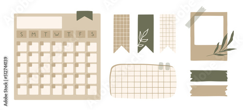 Set of Cute Scrapbook paper note and printable elements. To do list and Weekly journal planner template. Simple memo sticker. Vector illustration
