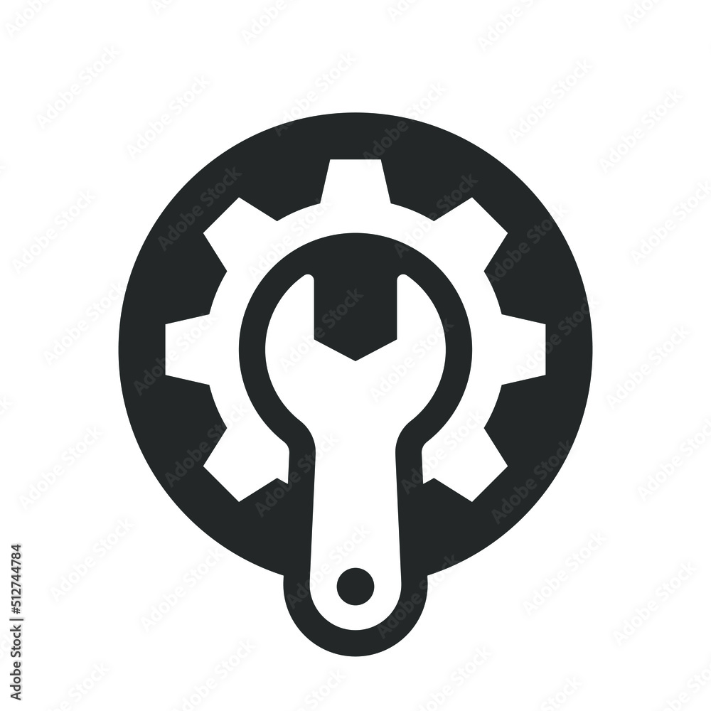 Repair service logo design template. Wrench and gear sign isolated on white background. Technical assistance symbol. Vector illustration Repair service logo design template. Wrench and gear sign isolated on white background. Technical assistance symbol. Vector illustration