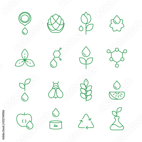 Organic cosmetic icon. Natural skincare eco friendly cream liquid mineral products garish vector templates set isolated