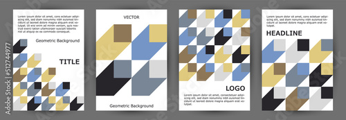 Business publication cover layout collection geometric design. Memphis style digital journal layout