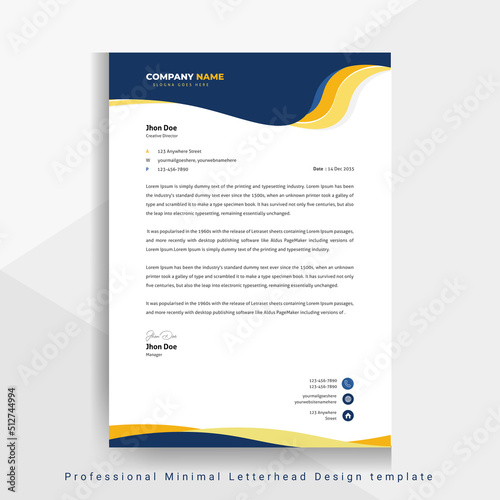 Corporate Creative  letterhead Design Template, Clean Yellow and Blue Fully Editable Professional Letterhead design