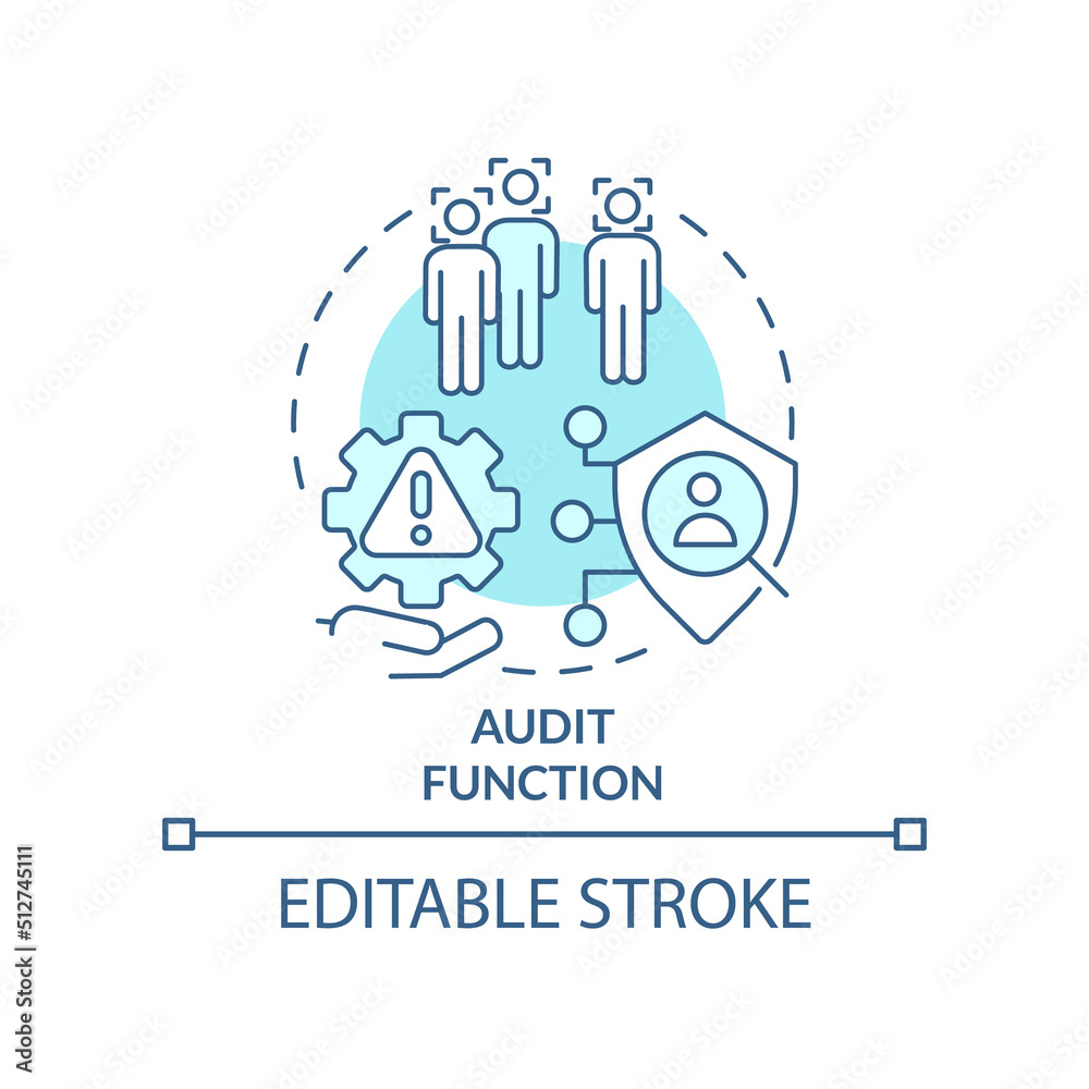 Audit function turquoise concept icon. Identity management abstract idea thin line illustration. Monitoring user behaviour. Isolated outline drawing. Editable stroke. Arial, Myriad Pro-Bold fonts used Audit function turquoise concept icon. Identity management abstract idea thin line illustration. Monitoring user behaviour. Isolated outline drawing. Editable stroke. Arial, Myriad Pro-Bold fonts used