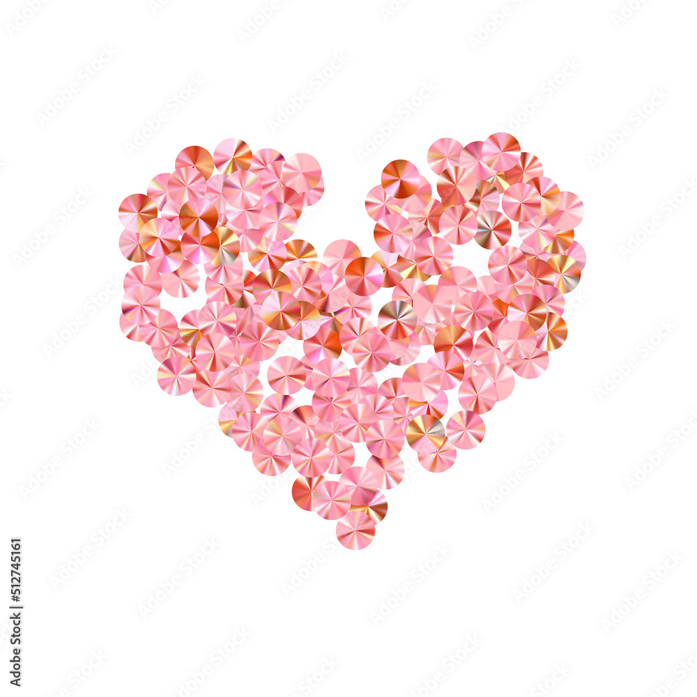 Coral tinsels confetti scatter vector composition. Valentine's day background design. Luxury sparkling tinsel elements holiday decor. Romantic love valentine confetti.