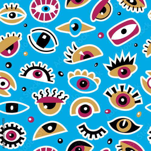Eyes pattern. Colorful optical symbols eyes focused lens recent vector seamless background