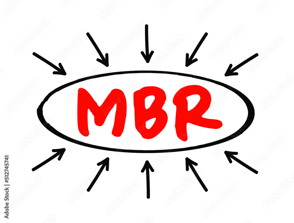 MBR Master Boot Record - information in the first sector of any hard disk that identifies how and where an operating system, acronym text with arrows MBR Master Boot Record - information in the first sector of any hard disk that identifies how and where an operating system, acronym text with arrows
