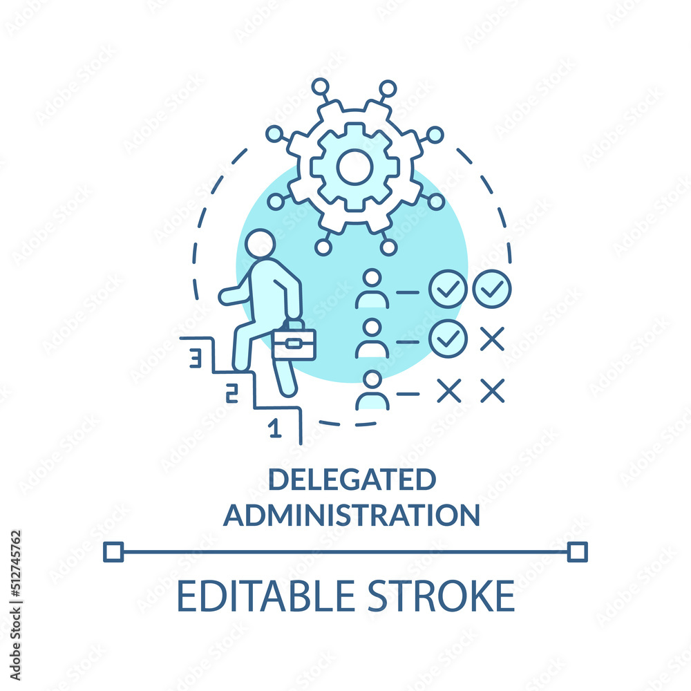 Delegated administration turquoise concept icon. Different rights of access abstract idea thin line illustration. Isolated outline drawing. Editable stroke. Arial, Myriad Pro-Bold fonts used Delegated administration turquoise concept icon. Different rights of access abstract idea thin line illustration. Isolated outline drawing. Editable stroke. Arial, Myriad Pro-Bold fonts used