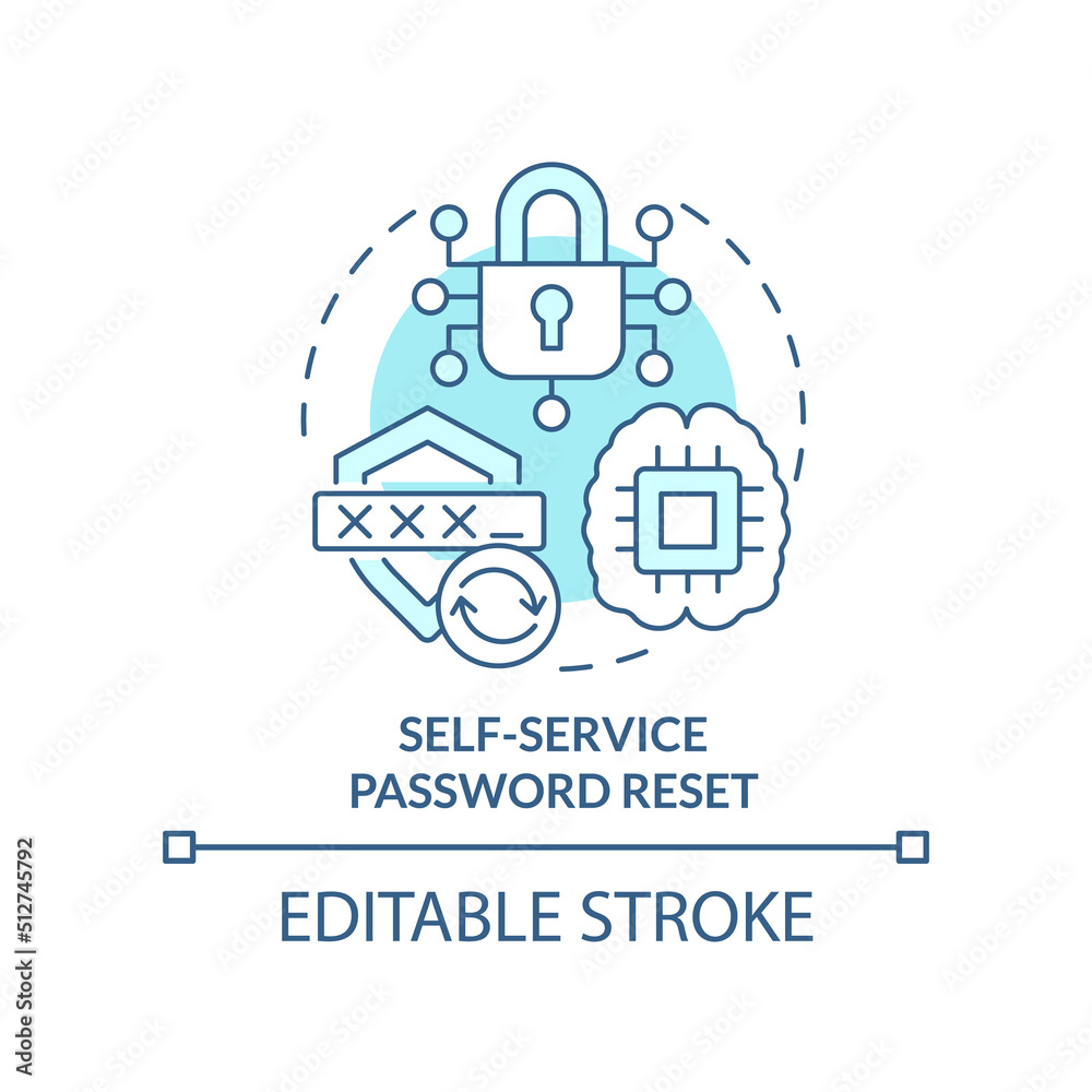 Self-service password reset turquoise concept icon. Management abstract idea thin line illustration. Recovery software. Isolated outline drawing. Editable stroke. Arial, Myriad Pro-Bold fonts used