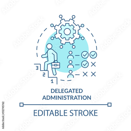 Delegated administration turquoise concept icon. Different rights of access abstract idea thin line illustration. Isolated outline drawing. Editable stroke. Arial, Myriad Pro-Bold fonts used