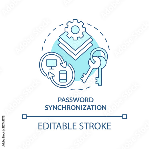 Password synchronization turquoise concept icon. Management abstract idea thin line illustration. Sync between systems. Isolated outline drawing. Editable stroke. Arial, Myriad Pro-Bold fonts used © bsd studio