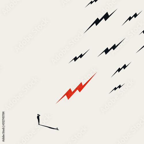 Business danger or risk vector concept with lightning strike symbol. Dangerous challenge. Minimal illustration.