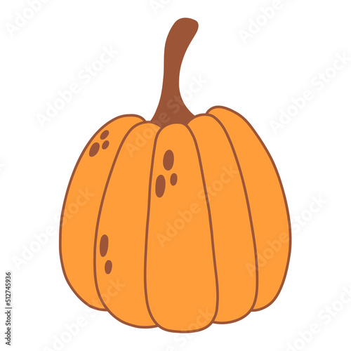 Vector orange pumpkin. Autumn vegetable. Funny veggie harvest illustration.