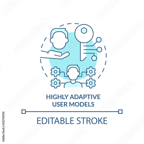 Highly adaptive user models turquoise concept icon. Human-computer interaction abstract idea thin line illustration. Isolated outline drawing. Editable stroke. Arial  Myriad Pro-Bold fonts used