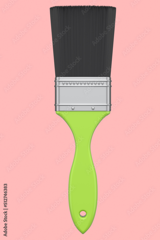 Paint bristle brush for repair work and construction on pink background. - obrazy, fototapety, plakaty 