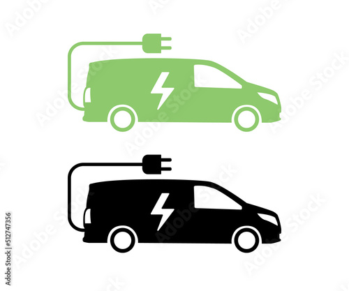 E-van icon. Electric van with plug.