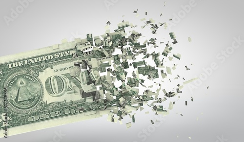Fotografie, Obraz One dollar bill breaking into pieces