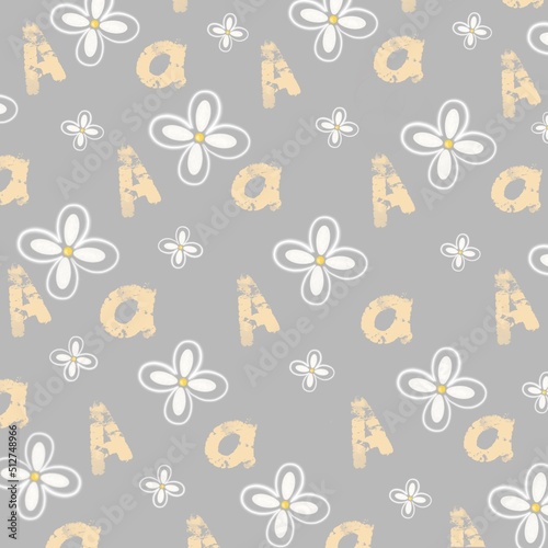 Papier peint singes - Papier peint Letter A pattern with white flower print and gray background 
