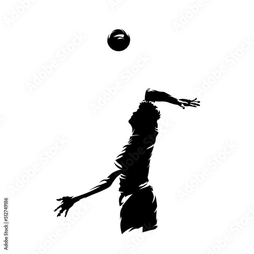 Volleyball player, abstract isolated vector silhouette. Volleyball logo, ink drawing. Beach volleyball