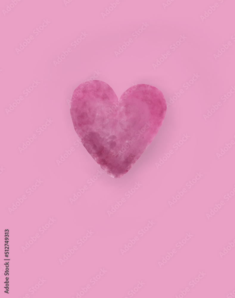 Pink watercolor heart on pink backgruond 