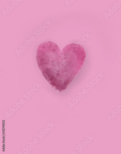 Pink watercolor heart on pink backgruond 