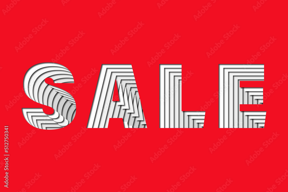 SALE word. White letters in paper cut style on red background. Banner, poster with shades. SALE word. White letters in paper cut style on red background. Banner, poster with shades.