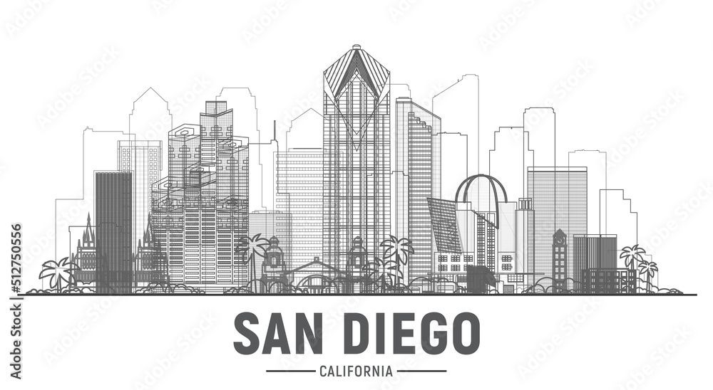 San Diego California (United States) line city skyline vector background. Flat vector illustration.